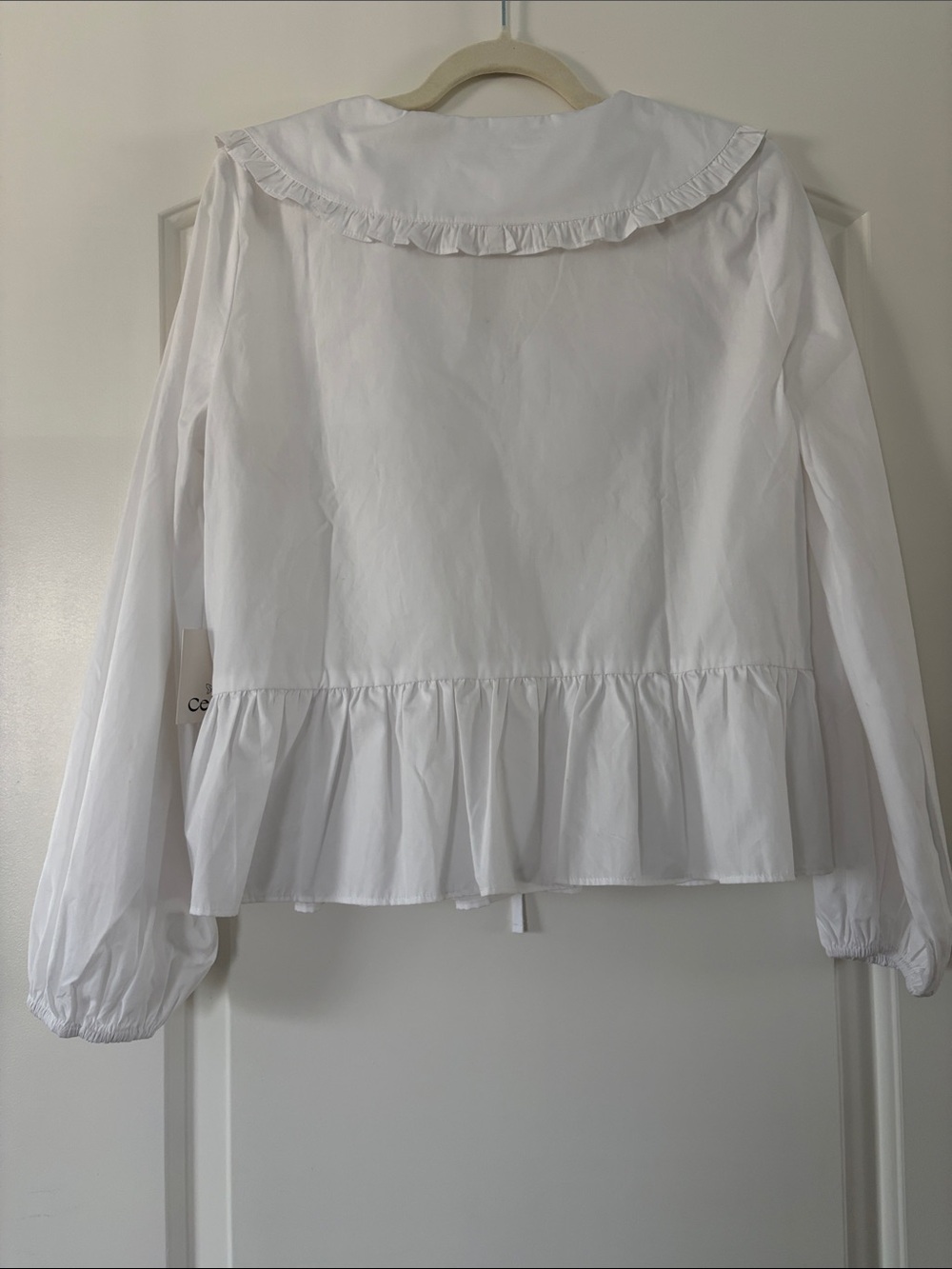 CeCe White Ruffle Peter Pan Collar Tie-Front Peplum Blouse Romantic Feminine M - Picture 5 of 6